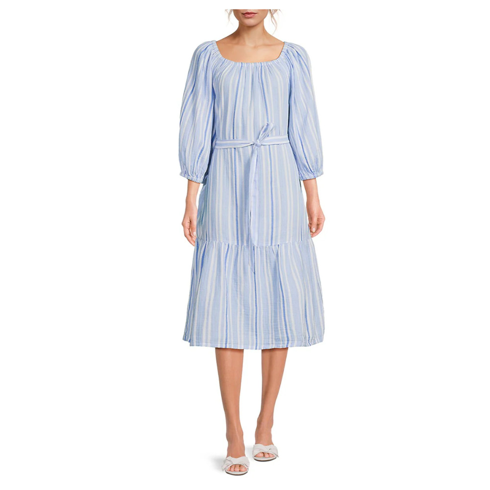 Tommy Bahama Island Gauze Villa Solstice Tie-Waist Midi Tier Dress | L, Blue NWT - Picture 4 of 5